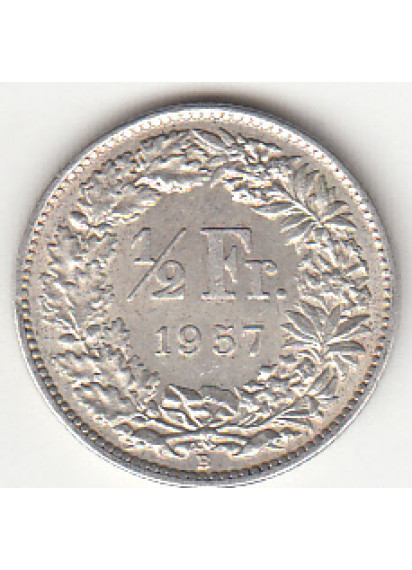 1957 - 1/2 Franc Argento Svizzera Standing Helvetia SPL++